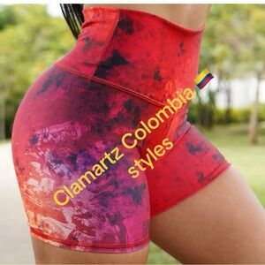 Women's High Waist Red Tie-Dye Shorts